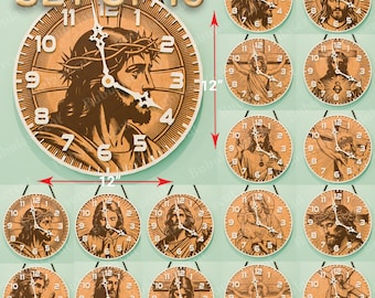 Religious Jesus Clock SVG Set of 16, Christian Wall Clock Designs, Faith Decor Laser Cut Files, Jesus Christ Art, Multilayer Clock SVG /B418