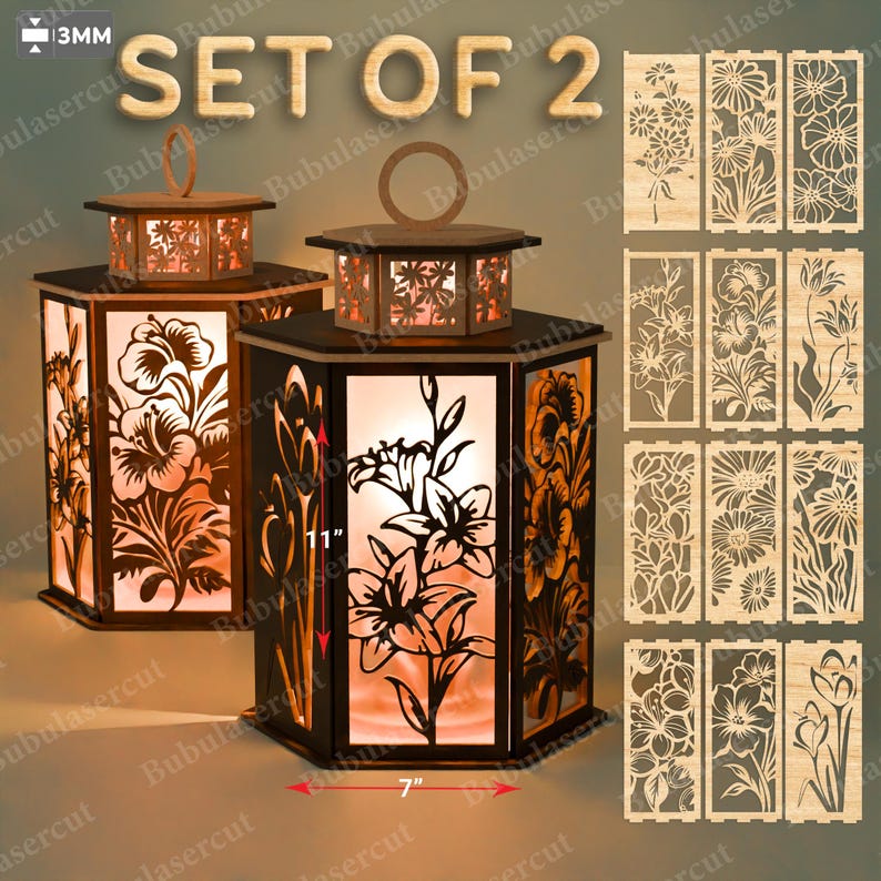 Faroles florales con paneles intercambiables, lámpara con silueta de flor, decoración cortada a láser para jardín, patio o hogar /B223