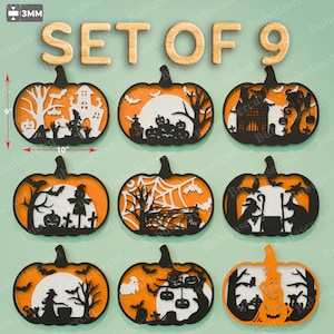 Halloween Pumpkin Svg Bundle, Spooky Pumpkin Shadow Box 3D Svg, Witch Spider Bat Haunted Scene Layered Sign, Laser Cut Pumpkin Decor /B194