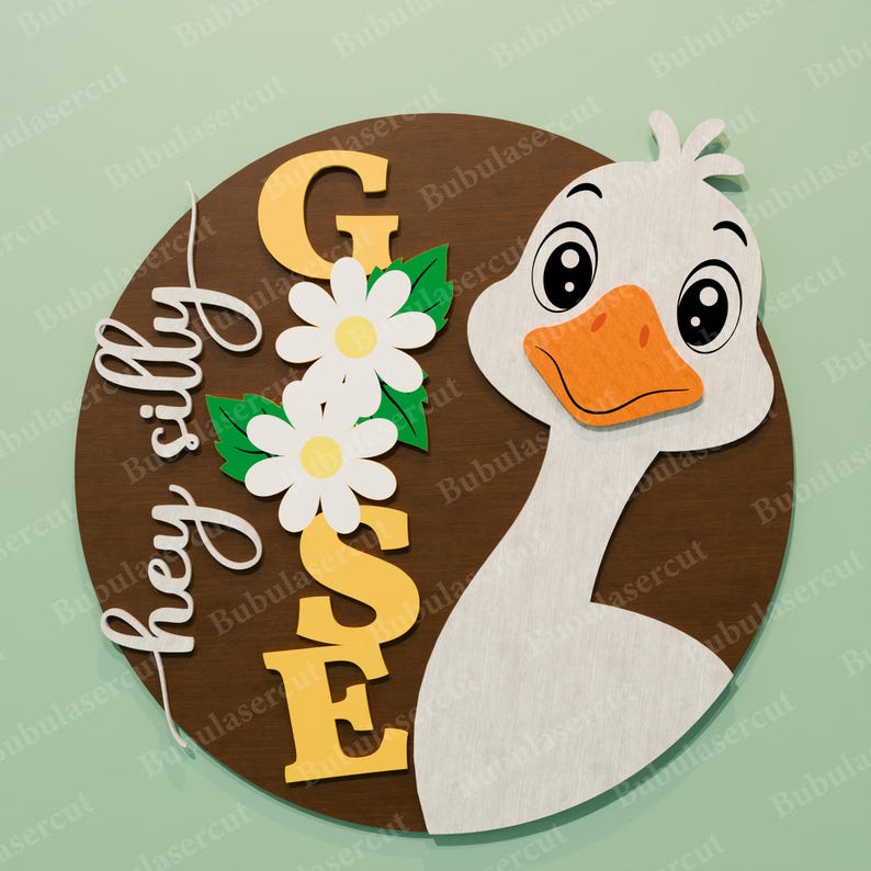 Silly Goose Round Sign SVG Bundle, Layered Funny Goose Door Hanger Cut ...