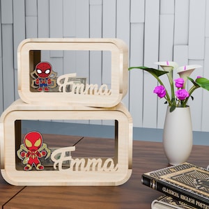 Personalisierte Spinne Spardose Laser Cut svg, Cartoon Spardose svg, Spider Man Spardose svg, Geschenk für Kinder, Spardose svg, Kinder-Geldschachtel