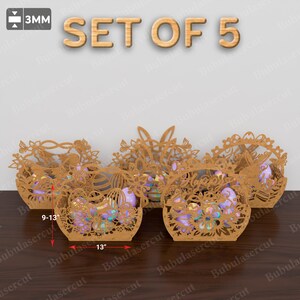Pack 5 Osterkorb Laser cut Datei, Frohe Ostern Osterei Korb Design, Egg Bowl SVG, Ostern svg, Ostern Dekorative, Oster Dekor /B801