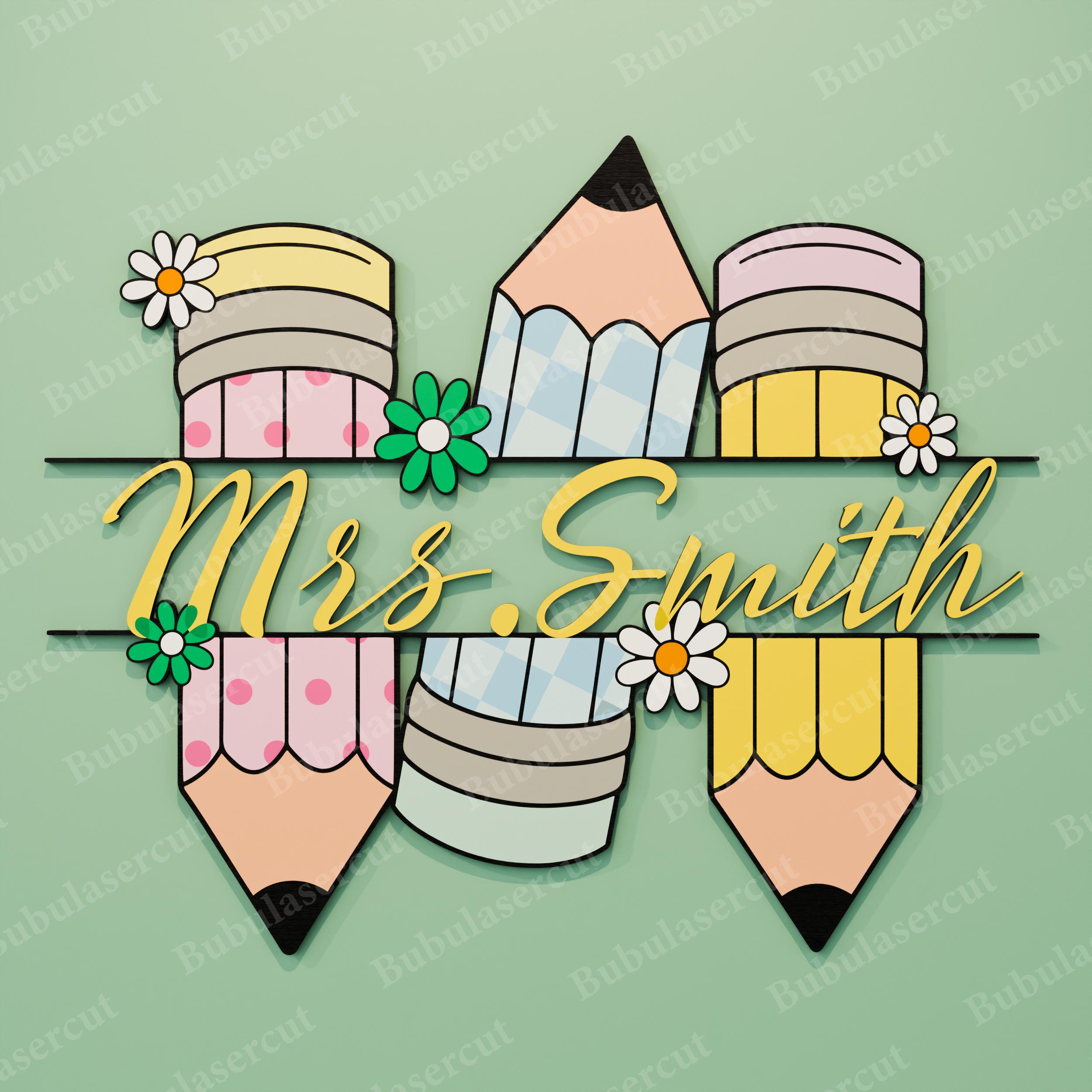 Personalized Teacher Door Hanger Svg, Pencil Name Sign, Classroom Decor ...