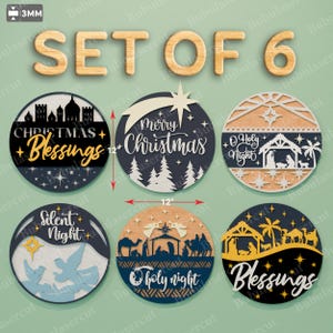 Religious Christmas Round Sign SVG Set of 6, Nativity Scene Blessings Holy Night Silent Night Svg Bundle for Laser Cut Decor /B206