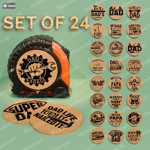Aangepaste meetlintlabels voor vader, lasergegraveerde ronde houten tags, grappig vaderdagcadeau, vader Workshop Toolbox Decor /B148