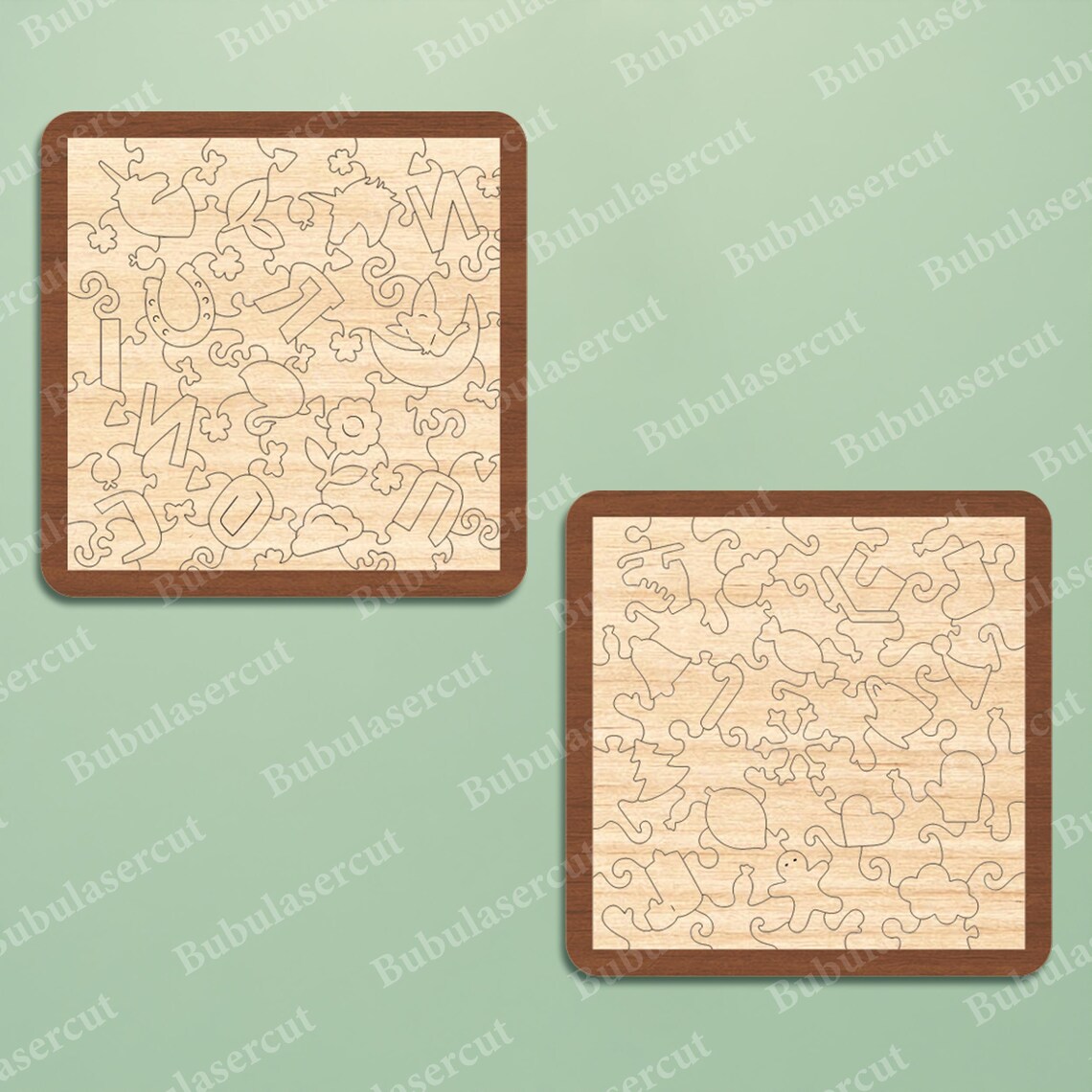 Kids Wooden Puzzle Svg Bundle, Montessori Toy Laser Cut File, Jigsaw ...