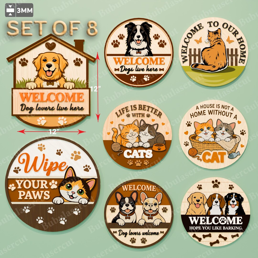 Pet Welcome Sign Svg Bundle, Dog Cat Door Sign, Round Welcome Sign ...