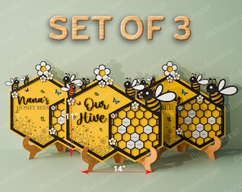 Cartello personalizzato con taglio laser per la famiglia di api con alveari/Cartello per la festa della mamma con la famiglia, api, il nostro alveare, nonne, api, cartello per la festa della mamma/B49