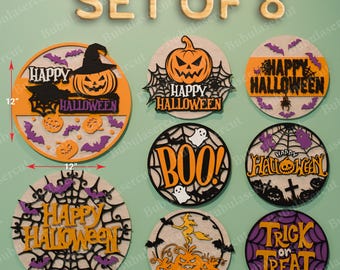Halloween-bord SVG-bundel van 8, gelaagde Happy Halloween Boo Trick or Treat gesneden bestanden voor lasersnijden en deurbord decor DIY /B178
