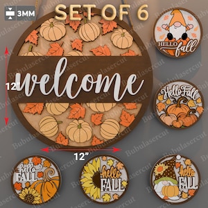 Fall Welcome Sign Bundle, Hello Fall Round Door Hanger, Pumpkin and Sunflower Autumn Sign Set, Rustic Farmhouse Fall Decoration /P449