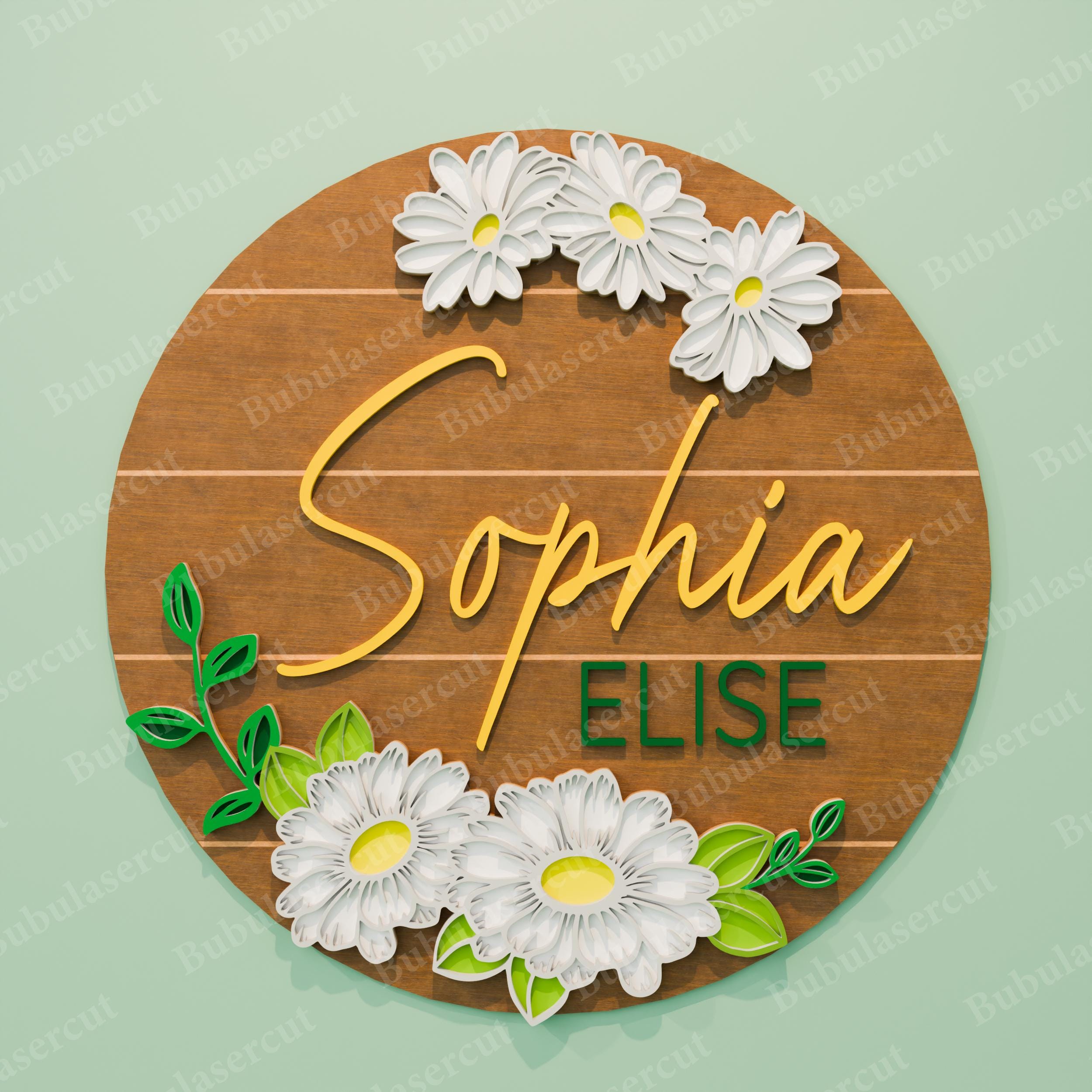 Floral Nursery Name Sign Svg Bundle 5 Designs, Sunflower and Daisy ...