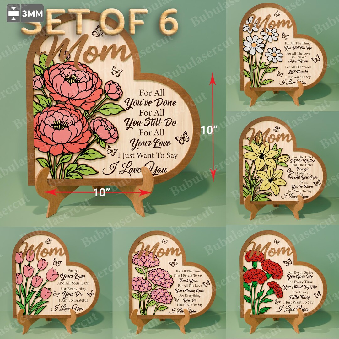 Mom Floral Heart Sign SVG Bundle, Mother Day Gift for Mom, I Love You ...