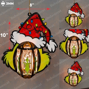 Archivo cortado a láser de linterna navideña, linterna navideña, lámpara/vela de personaje, linterna de personaje SVG, Feliz Navidad, decoración navideña P348