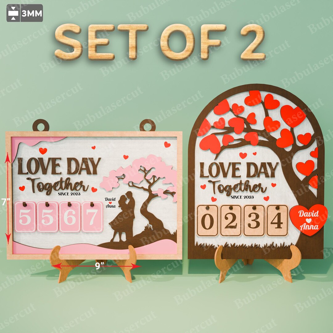 Romantic Countdowns Love Day Together Countdown Set of 2, Couple Days Counter Sign ...