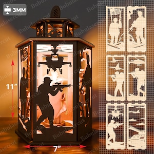 Soldat Laterne Laser Cut Datei | Soldaten Kerzenhalter Soldatenlampe Nachtveteran Soldatendekoration Armeelaterne Militärlaterne /P506