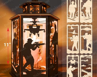 Soldier Lantern Laser Cut File | Soldier Candle Holder Soldier Lamp Night Veteran Soldier Decoration Army Lantern Military Lantern /P506