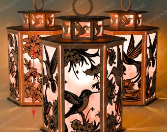 Hummingbird Lantern SVG, 3D Layered Paper Light Box Template, Nature Bird Lantern, Floral Laser Cut SVG, Glowforge Cricut Files /B132