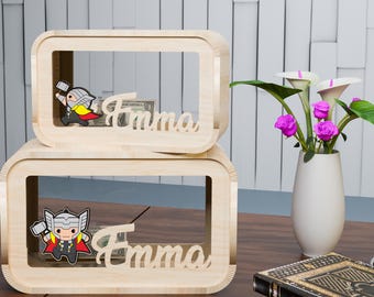 Alcancía de personaje de película Svg, Alcancía cortada con láser, Alcancía de Thor svg, Alcancía, Alcancía para niños, Regalo para niños, Alcancía svg, Alcancía para niños