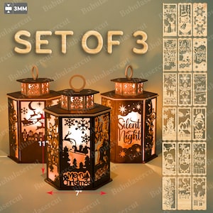 Christmas Lantern Set, Winter Snowflake And Reindeer Light Decor, Holiday Table Lamp, Festive Candle Holder, Cozy Seasonal Decoration /B280