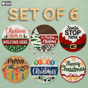 Christmas Round Sign SVG Bundle, 3D Layered Door Hanger SVG for Laser Cut, Merry Christmas Wall Decor, Holiday Glowforge Files /B204