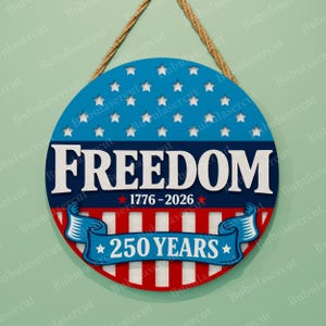 Amerika 250 SVG-paket med 8 patriotiska dörrhängardesigner, 1776–2026 självständighetsdagen laserskurna runda skyltfiler /B498 bild 8