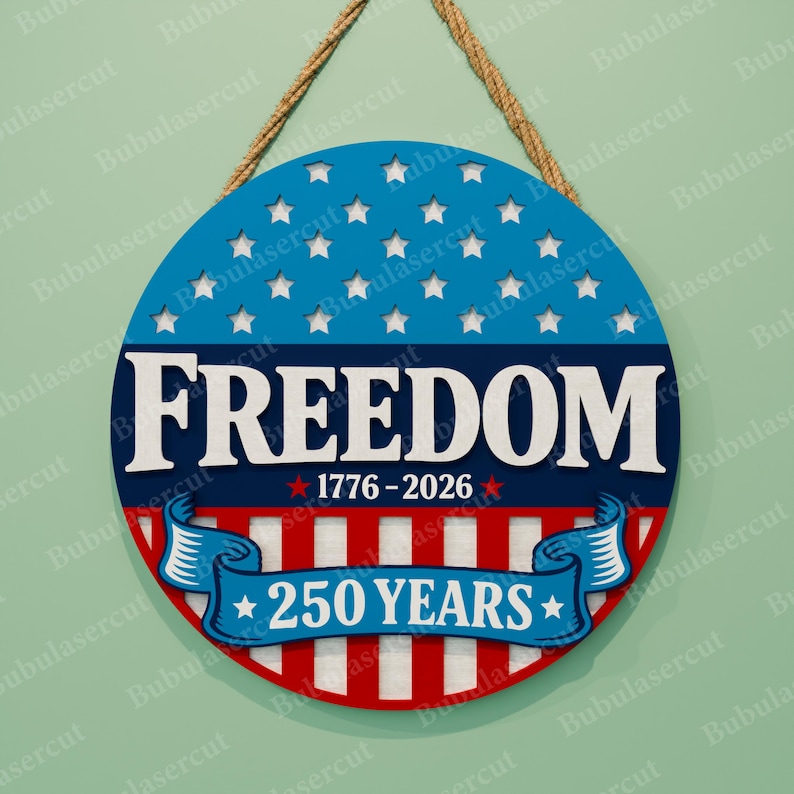 Amerika 250 SVG-paket med 8 patriotiska dörrhängardesigner, 1776–2026 självständighetsdagen laserskurna runda skyltfiler /B498 bild 8