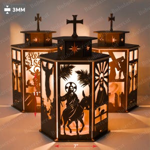 Archivo de corte láser de linterna de Cristo resucitado / Linterna cristiana de Él ha resucitado La pasión y resurrección de Cristo Historia de Pascua Pascua svg /B15
