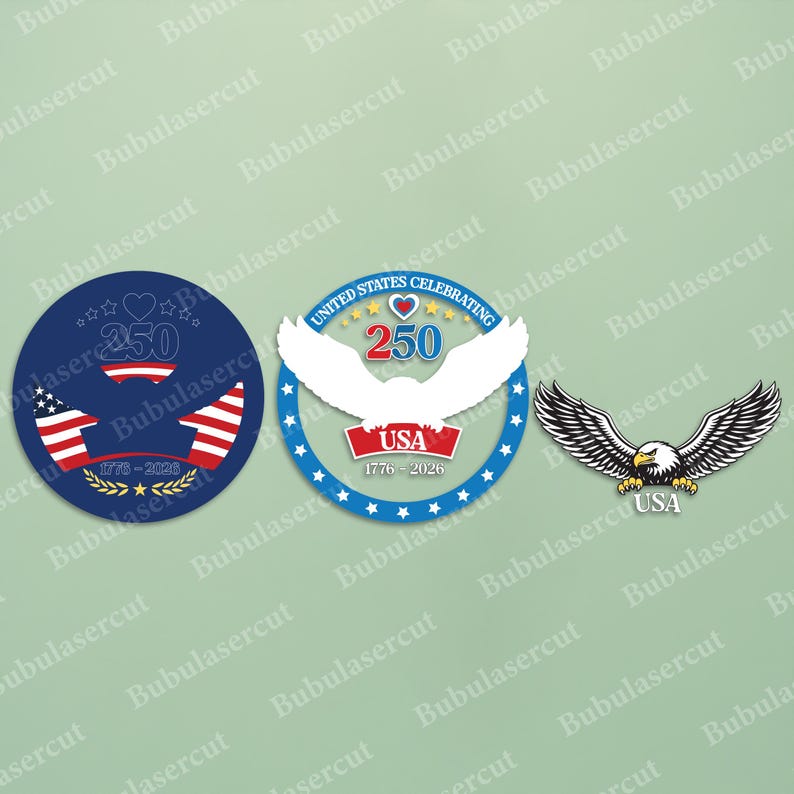 Amerika 250 SVG-paket med 8 patriotiska dörrhängardesigner, 1776–2026 självständighetsdagen laserskurna runda skyltfiler /B498 bild 3