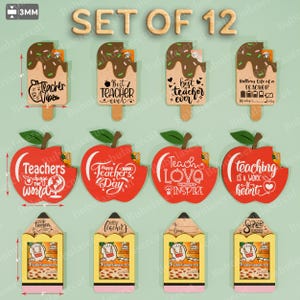 Leraar cadeaukaarthouder SVG-bundel, ijslolly Apple-potloodtags voor leraren, bedankt lasergesneden bestanden voor waardering leraar /B175