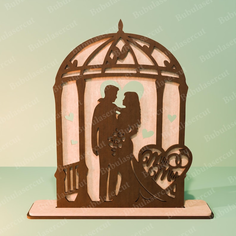 Personlig bröllopspar silhuett SVG, För evig kärlek trädskylt, årsdag romantik dekor, anpassad namn datum laserskuren design /B440 bild 8