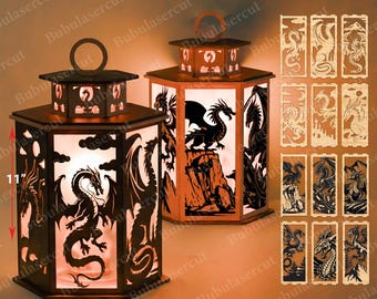 Dragon Lantern Laser cut File | Fantasy Laser Cut Lantern File for Glowforge, 3D Fire Breathing Dragon Decor for Night Light /B136