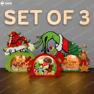 Archivo cortado con láser de linterna de dibujos animados de personaje navideño, linterna de Navidad SVG, lámpara de personaje, vela, Feliz Navidad / P564