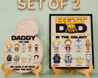 Personalized Best Dad in the Galaxy Laser cut File | Personalized Star Wars Dad And Kids Name Wooden Sign Gift for Dad Father's Day Gift/B89