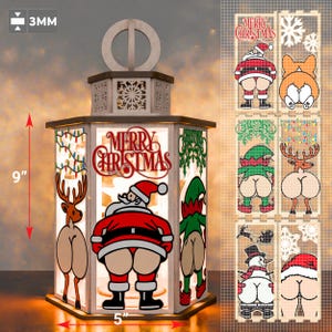 Archivo cortado con láser de linterna de trasero de Navidad, svg de linterna de Navidad, trasero de muñeco de nieve, vela de lámpara de Navidad, svg divertido de Navidad, decoración navideña, P405