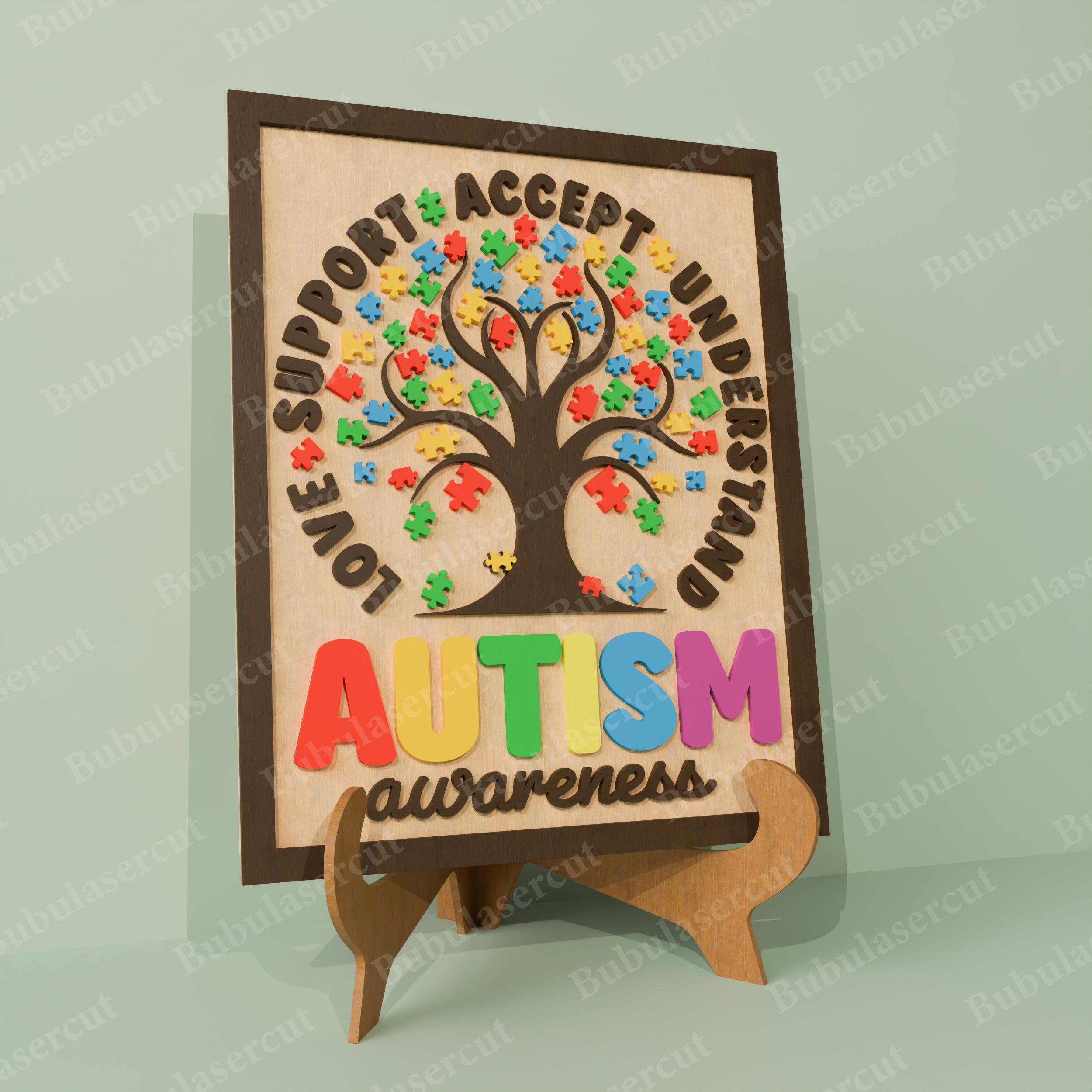 Autism Tree Sign Laser Cut File | Autism Acceptance Autism Puzzle ...