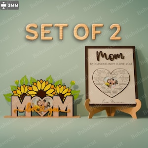 12 Gründe, warum ich dich Mama liebe, Fotorahmen Dekor SVG, Love You Mom Stand Dekor svg, Muttertagsgeschenk für Mama glückliche Muttertag Sonnenblume / B38