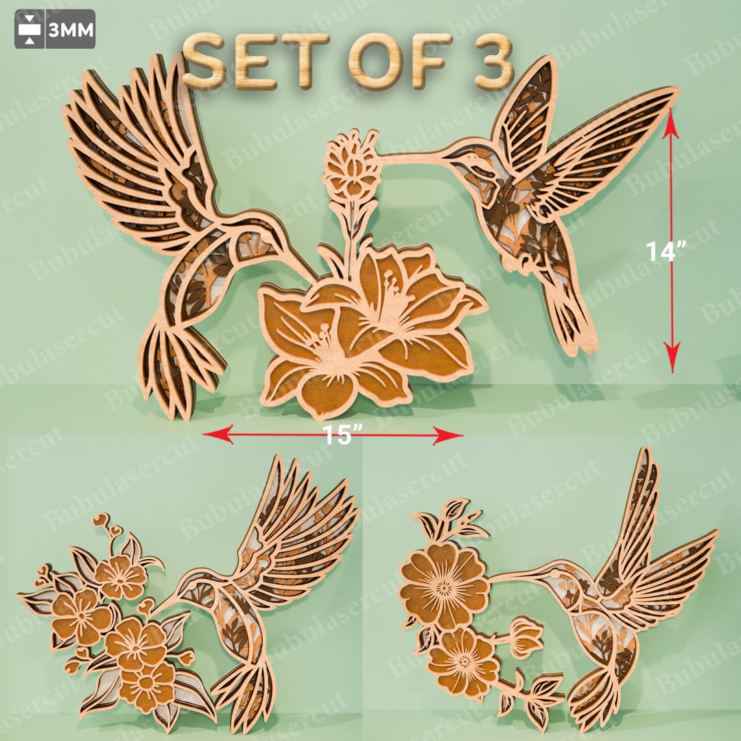 Multilayer Hummingbird With Flowers Laser Cut File, Layered Hummingbird ...