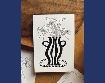 Postal: Hongos en un florero | Postales artísticas ilustrativas | Naturaleza | Idea de regalo