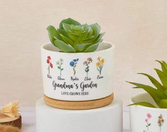 Benutzerdefinierte Omas Garten Blumentopf, personalisierte Geburt Blumen Blumentopf, Geburt Blumentöpfe, Outdoor Planter, Geburtstagsgeschenk für Mama, Oma Geschenke