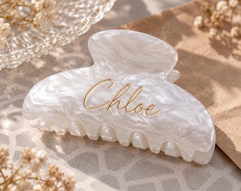 Custom Foil Name Hair Claw, Swirl Acetate Barrette, Bridal Party Gift