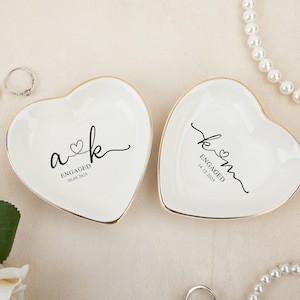 Bandeja personalizada para anillos de compromiso, regalo de boda para novia, bandeja para joyas personalizada con nombre, bandeja de cerámica para baratijas, regalo de compromiso, regalos de novia
