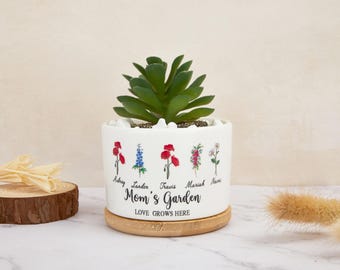Muttertag Blumentopf, personalisierte Geburt Blume Mini-Topf, Omas Gartentopf für Mama Nanny, perfektes Geschenk für Sie, Familien-Blumen-Blumentopf