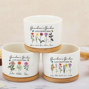 Personalisierter Omas Mini-Übertopf, Familien-Geburtsblumen, Benutzerdefinierte Omas Gartenvase, Mini-Übertopf, Geschenk für Nana, Muttertagsgeschenk
