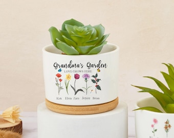 Personalized Grandma's Garden Plant Pot, Birth Month Flower Plant Pot, Custom Planter Gift, Gift For Mom, Birthday Gift, Ceramic Pot