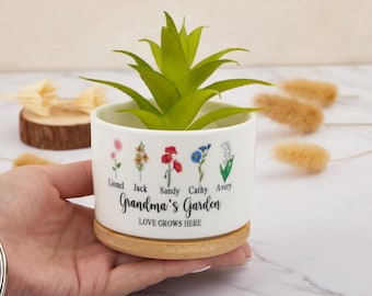 Geburtsblume Mini Pflanzentopf, benutzerdefinierte Omas Garten Mini Pflanzentopf, personalisierte Muttertagsgeschenk, Outdoor Planter, Gärtner Geschenk für Mama