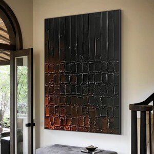 Art mural noir texturé 3D, peinture neutre en plâtre, art mural Wabi Sabi, rouge noir, fait main, art minimaliste moderne, décoration murale de la maison