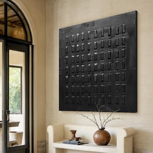 Art mural texturé noir Art mural Wabi Sabi Peinture minimaliste abstraite noire Peinture texturée 3D sur toile Déco murale neutre pour le salon