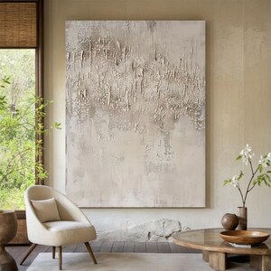 Texture 3D beige, peinture abstraite neutre texturée, art mural beige wabi-sabi, grande toile minimaliste moderne pour décoration de salon