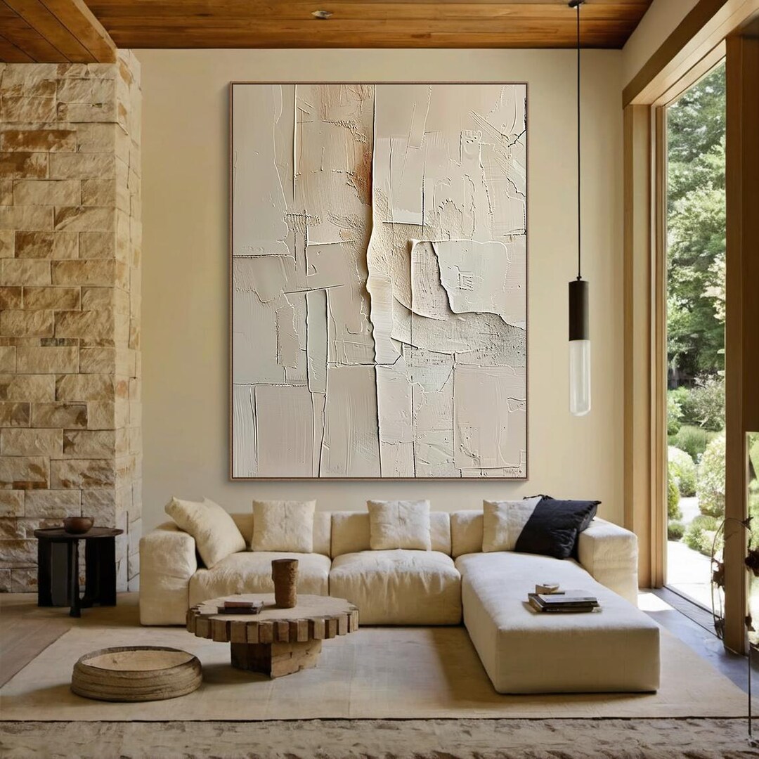 3D Texture Oil Wall Art Original Large White Abstract Tactile Canvas ...