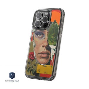 Fragmented Face Art Clear Phone Case - Durable, Stylish & Wireless Charging